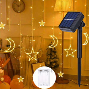 พลังงานแสงอาทิตย์แบตเตอรี่ LED Star Moon String ไฟผ้าม่าน Fairy String โคมไฟโคมไฟสวนกลางแจ้งสําหรับงานแต่งงานตกแต่งคริสต์มาส