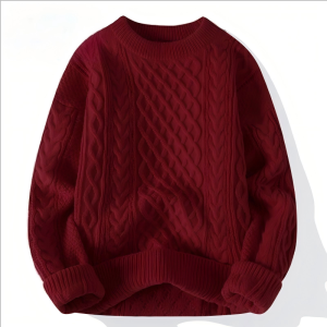 Red Knitted Sweater for Men Couples Lucky Year Twist Purl Autumn Winter Casual Long Sleeve round Neck Top Outerwear