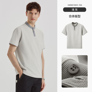 Lightweight Chinese Style Mens Polo Shirt Short Sleeve Henry Collar Color Block T-Shirt Fashionable Urban Youth Summer Wear