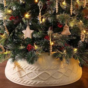 Christmas Tree Skirt Knitted Christmas Tree Collar Rustic Farmhouse Tree Skirt Rustic Stand Base Cover For Christmas Trees Decor