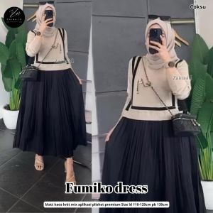 Fumiko Dress Plisket Muslimah Elegan | Gamis Kaos Knit Premium Modis | Baju Wanita Hijab Kekinian