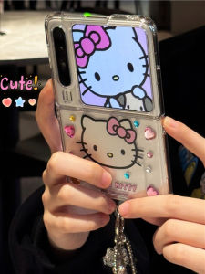 เคสโทรศัพท์มือถือแบบพับได้ลายแมว KT แฟชั่นสำหรับผู้หญิง ดีไซน์เรียบง่าย ใช้งานง่าย พื้นที่ป้องกัน