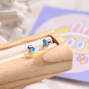 Ultra-Shiny Crystal Moon Star Earring Screw-In Ear Bone Studs Titanium Steel Fashion Jewelry for Women Fresh out New Style