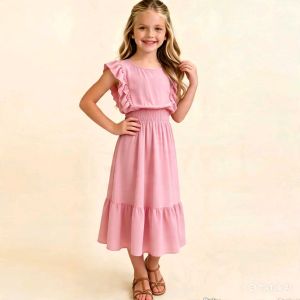 Hirara BUTTERFLY Casual Smocking Sleeveless BUTTERFLY MAXI DRESS FOR KIDS Alangan 7 UpTo 9 YEARS OLD