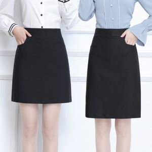 High Waist A-Line Mini Skirt for Women Pear Shape Hip Covering Workwear Black Flared Skirt Polyester Spandex Blend