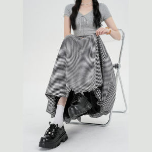 Váy Chữ a Xếp Ly Trắng Cạp Cao Cho Nữ Mùa Xuân Hè Váy Midi Kẻ Caro Phong Cách Công Sở Váy Chữ a Xếp Ly Nhỏ