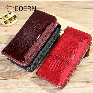 EDERN Retro Genuine Leather Womens Wallet Fashion Luxury Clutch Bag Crocodile Embossed Long Wallet Ladies Cowhide Coin Purse Card Holder