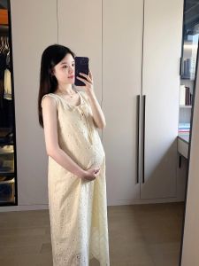 ชุดเดรสยาวแขนกุดหลวมๆ สำหรับผู้หญิงตั้งครรภ์ ชุดสองชิ้น ฤดูใบไม้ผลิและฤดูใบไม้ร่วง แฟชั่น คอลเลกชั่นใหม่ 2025