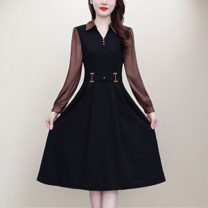 MAIMEI | Slimming Fashion Early Autumn Midi Dress Womens 2025 Spring New Lightweight Luxury Sense Mom Fake Two-Piece Dress