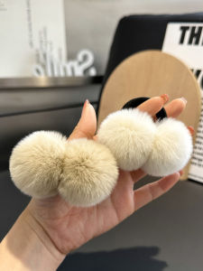 Real Rex Rabbit Stuffed Ball Head Rope Cute Minimalist All-Matching Hair Rope Elastic Hair Rubber Band Hair Ring Fur Headdress for Women