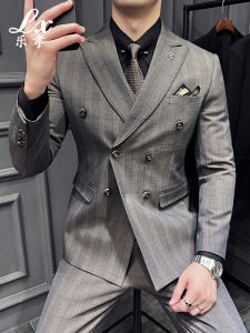 Lexiao | Striped Double Breasted Wrinkle Free Business Suit
