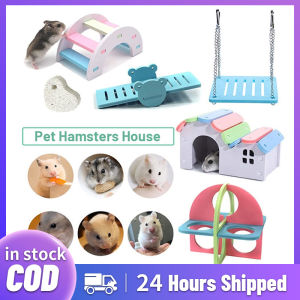 Pet Hamsters House Hamsters Toy Hamsters House Hideout Hut Small Castle Climbing House Swings Wooden Hamsters Funny Toy