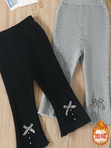 ชุดเด็กกางเกงเด็กผู้หญิงชุดฤดูใบไม้ร่วงและฤดูหนาวกางเกงขากระดิ่งบุขนทั้งตัวแบบใหม่กางเกงขายาวใส่ด้านในกันหนาวบุขนกำมะหยี่หนาพิเศษสำหรับเด็กหญิง