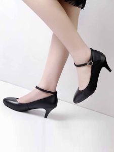 รองเท้าส้นสูงหนังแท้สำหรับผู้หญิง หัวเข็มขัดแบบแบน รองเท้าทำงาน รองเท้าส้นเตี้ย รองเท้าส้นแบน ขนาดใหญ่ สีดำ สำหรับผู้หญิง