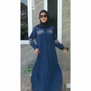 Gamis Bordir Elegan Terbaru Premium Crinkle Airflow Busui Friendly | Dress Jharna Bordir Maxy Wanita Muslim Kekinian Maxy Jumbo