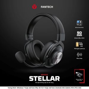 Tai Nghe Chơi Game FANTECH STELLAR WHG05 - Không Dây & Có Dây Driver 50MM Mic Tích Hợp Pin 105H Sử Dụng Lâu Dài Tai Nghe USB Cho PC