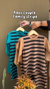 Kaos Strip Family Couple Terbaru Lengan Panjang Pendek Anak Dewasa Warna Almond Hitam