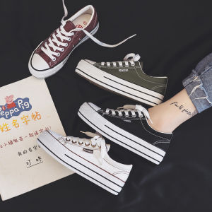 Korean Style Canvas Shoes Thick Bottom High Top All-Match Summer New Arrival Winter Thin Model Shoes round Toe Rubber Sole