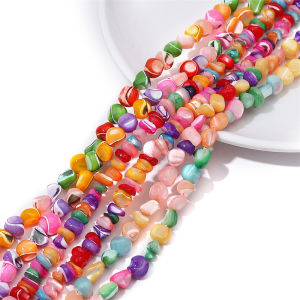 7-8mm Colorful Irregular Shapes Natural Freshwater Shell Chips Beads Mother of Pearl Beads for Necklace Bracelet DIY Jewelry Making 15" 38cm