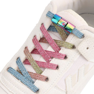 Colour Flat Shoelaces Without ties Press Metal lock Elastic Shoe Laces For Sneaker 1 Second Quick On And Off Lazy Shoelace