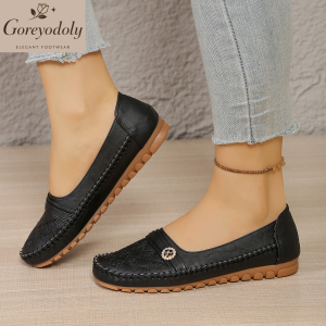 goreyodoly women loafers quilted pattern slip on flats soft leather lightweight breathable casual walking shoes non slip sole