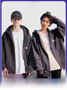 เสื้อแจ็คเก็ตฮู้ดคอตตอนผสมผ้าขนแกะแบบหลวมๆ สำหรับฤดูใบไม้ร่วงและฤดูหนาว สำหรับผู้ชายและผู้หญิง คู่รัก ทรงหลวม แขนยาว ปกติ