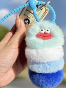 Cute Caterpillar Rabbit Fur Car Keychain Pendant Womens Elegant Ins Style Toy Bug Shape Soft Plush Dolls Universal Gender
