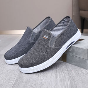 Mens Low-Top Casual Canvas Shoes Breathable Work Shoes Slip-On Lazy Style Spring Autumn Seasonal Flat Heel Rubber Outsole