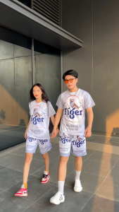 Bộ thể thao nam nữ TIGER BẠC áo tay ngắn quần short dáng rộng thời trang sét Bộ đùi Ngắn Tập Gym mặc nhóm