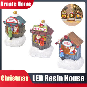 Christmas Glowing House Scene House Santa Claus Holiday House Xmas Ornament Winter Scene For Home Desktop