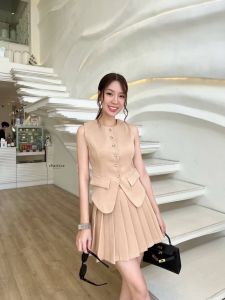 📔เสื้อกั๊กสีน้ำตาล+กระโปรงจีบรอบ 📚CHARISSA 80040-2