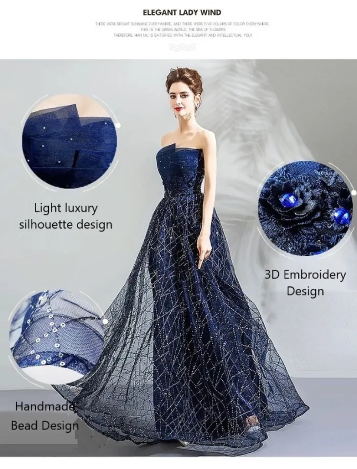 EAGLELY Navy Blue Long Evening Dress Elegant Classy Fashion Womens Luxury  High End Banquet 2024 Dinner Party Formal Event Sequins Annual Meeting Host  Gowns For Masquerade Noble - Lazada | Lazada PH