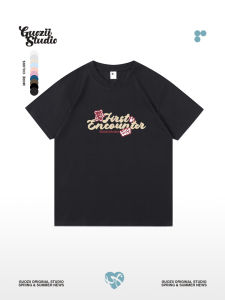 เสื้อยืดแขนสั้นผู้หญิงสไตล์อเมริกัน Guozii Pure Cotton สีดำ ทรงหลวม คอลเลกชั่นฤดูร้อน 2025 แฟชั่นลำลอง