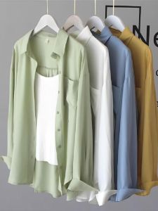 Spring Summer and Autumn Thin Shirt Outer Wear Women Casual Loose Version Long Sleeves Chiffon with Drape Not Easy to Wrinkle Sun-Protection Overshirt
