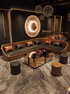 Modern Minimalist Coffee Shop Bar Commercial Room Corner Irregular Shape Sofa Combination Table Chair KTV Tea Milk Shop