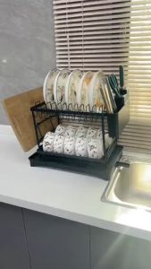 HANGROO 💥ถูกที่สุด💥 KITC ชั้นคว่ำจาน ที่วางจานชาม เก็บตะเกียบ โครงเหล็กไม่เป็นสนิม 2 ชั้น และถาดรองน้ำพลาสติก มีรางระบายน้ำ