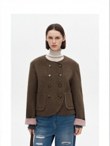 Double-sided Short Wool Coat Padded Shoulders Double-breasted
