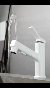 SUS304 Stainless Steel Basin Faucet 1/2" Bathroom Faucet COD Pullable Matte Black Gun Grey Electroplated Hot and Cold Bathroom Faucet Sink Faucet Sink Faucet Bathtub Spray Washer Sprayer Mouthwash Brush 3 Mode Mixer Faucet
