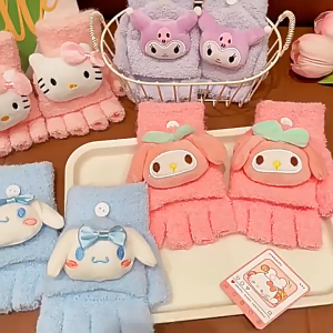 Găng tay len hoạt hình mềm mịn ấm áp cho bé 6-15 tuổi mẫu Hello Kitty – Cinnamoroll – Kuromi – My Melody cực dễ thương