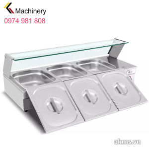 Bếp cách thủy giữ ấm và hâm nóng thức ăn 3/4/5 ngăn Bain Marie BM-3D/4D/5D có kính  khay chứa GN 1/2 x 100mm x 3/4/5 tiêu chuẩn