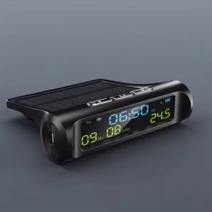 Đồng Hồ Kỹ Thuật Số Thông Minh Sạc Năng Lượng Mặt Trời USB Với Màn Hình LED Hiển Thị Lịch Thời Gian Nhiệt Độ Phụ Kiện Nội Thất Ô Tô Với Chức Năng Tự Động Khởi Động