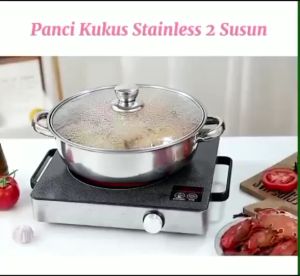 Panci Kukus 2 Susun Stainless Steel 28CM: Panci Siomay 4 Kuping & Dandang Panci Steamer Pot Soup