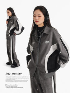 Dessuu Deconstruct Split "" Environmental-Friendly Suede Suit Couple Color Contrast Patchwork Lapel Embroidery Jacket Outwear