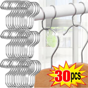 30PCS Stainless Steel Hanger Windproof Buckle Home Wardrobe Coat Organizer Racks Bathroom Towel Closet Rod Hanger Storage Hook