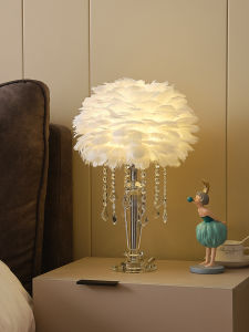 Table Lamp Crystal Feather Accessible Luxury Cream Style Bedroom Bedside Lamp Decoration Wedding Room Cozy and Romantic Fancy Ambience Light