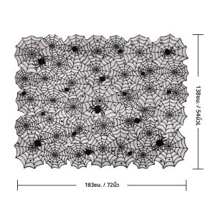 1ชิ้นผ้าปูโต๊ะลายฮาโลวีนผ้าปูโต๊ะสีดำผ้าปูโต๊ะใยแมงมุมผ้าปูโต๊ะเตาผิงผ้าพันคอสำหรับตกแต่งงานปาร์ตี้ฮาโลวีนบ้าน