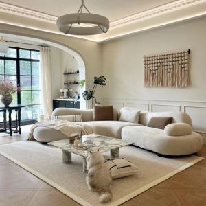 Nordic Luxury Sofa Salted Caramel Softness Arc Shape Living Room Lazy Combination Multi Person Sofa Cloud Velvet Fabric Customizable