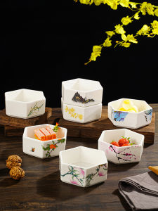 Creative Chinese Ceramic Hexagonal Plate Fruit Bowl Hotel Cold Dish Home Tea Snack Dish Special Dessert Small Bowl