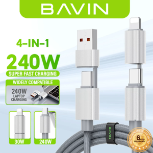 BAVIN CB392 4 in 1 240W Fast Charging Data Cable For Laptops Support 480Mbps Data Transfer for iPh & Android Devices