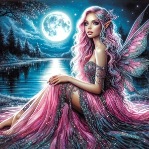 BILIBILI | Acrylic Paint By Numbers Pink Wing Elf Lakeside Painting By Numbers on Canvas Coloring By Number for Adults Paint Digital Art